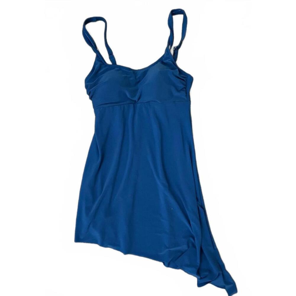 Coastal Blue, XS, Blue, Asymmetrical Hem Side Tie Tankini Top